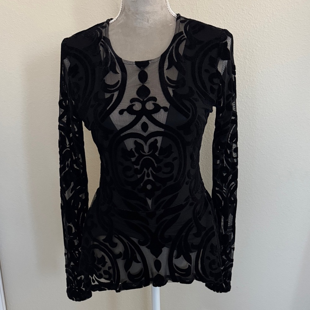 Elegant Black Velvet Burnout Top